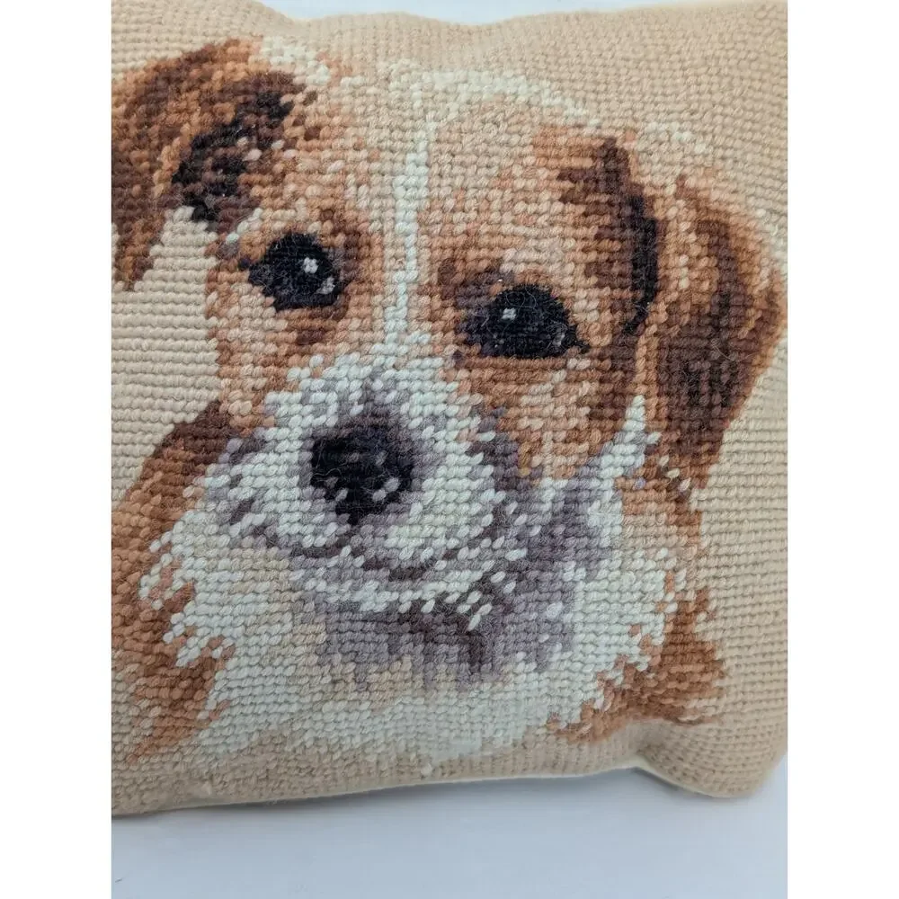 Jack Russell Terrier Needlepoint Mini Pillow - Handmade Artisan Accent